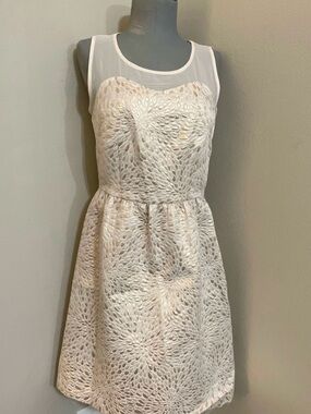 ELLE Cream Shimmer Metallic Illusion Top Mini Dress